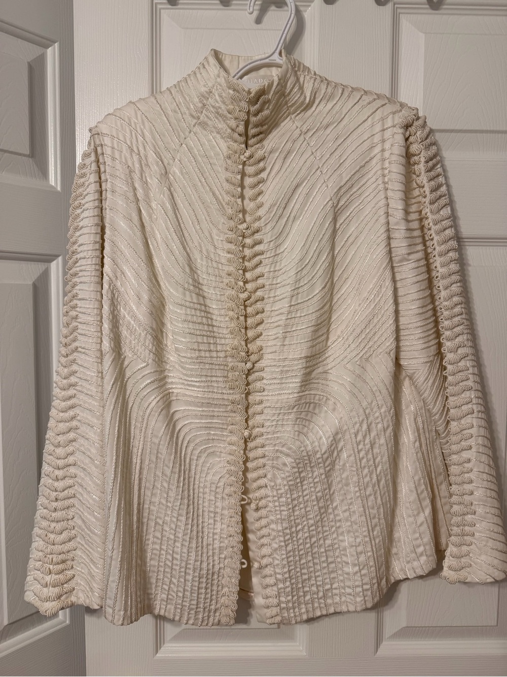 Vintage Chado Ralph Rucci Ivory Textured RARE High-Collar Jacket